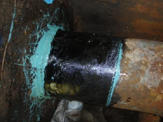 application of marine HydraWrap to a pipe