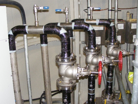 Multiple pipes wrapped in HydraWrap