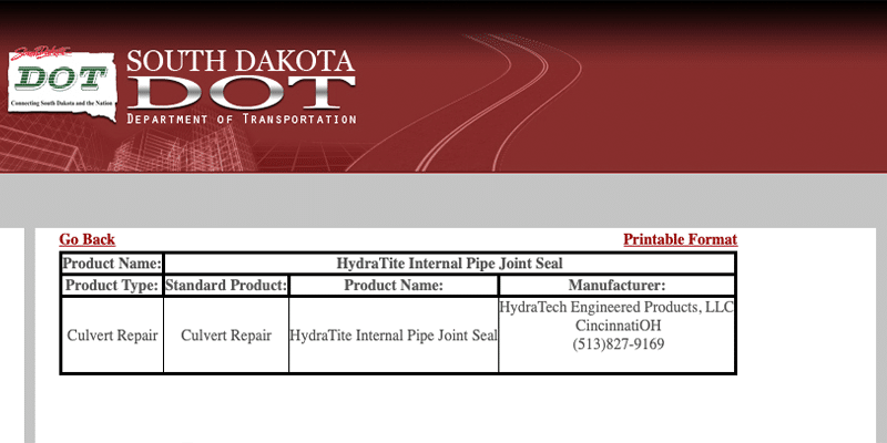 Highlighted text showing that HydraTech is on the 'Department's Qualified Products Miscellaneous List'