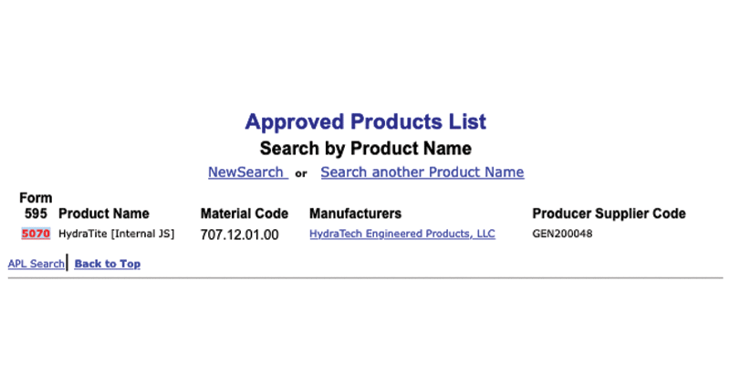 Highlighted text showing that HydraTech is on the 'Department's Qualified Products Miscellaneous List'