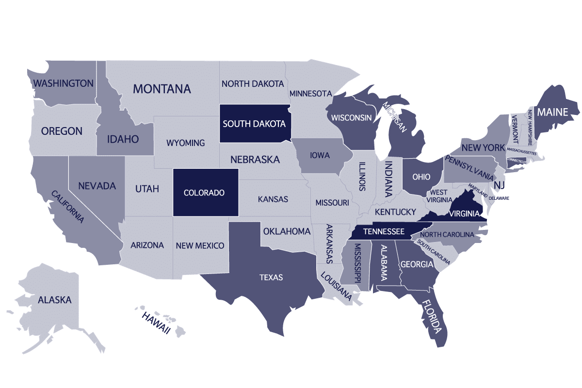 A graphic depiction of the USA that shows where HydraTite has previously been installed