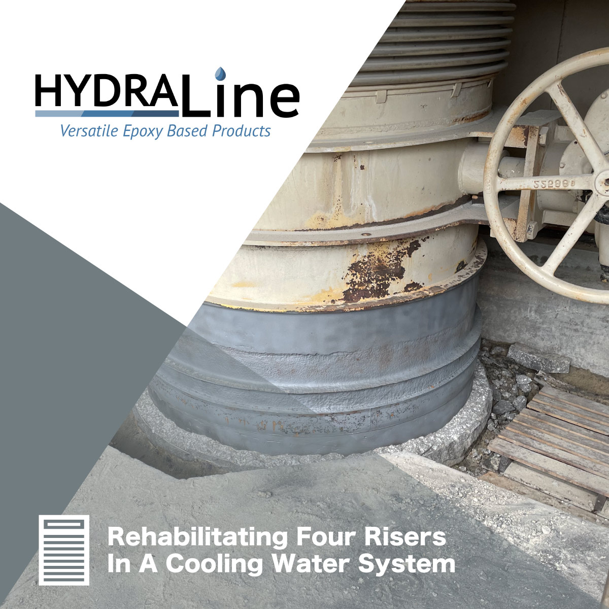 A riser in a cooling water system that has had all the corrosion removed via grit blasting, 'Rehabilitating Four Risers In A Cooling Water System'