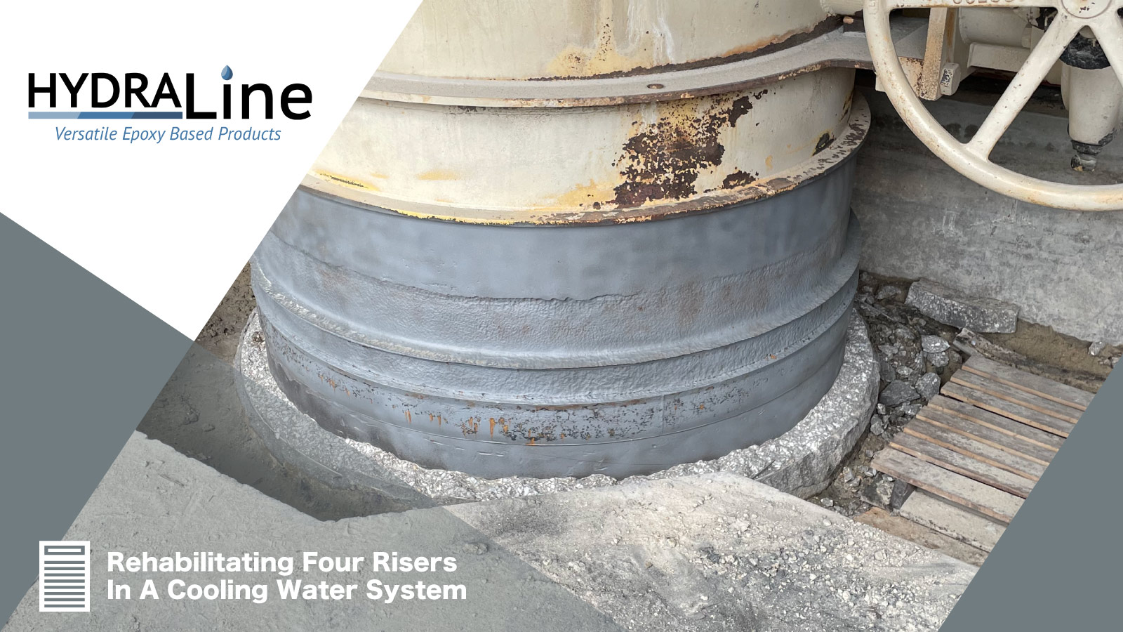 A riser in a cooling water system that has had all the corrosion removed via grit blasting, 'Rehabilitating Four Risers In A Cooling Water System'