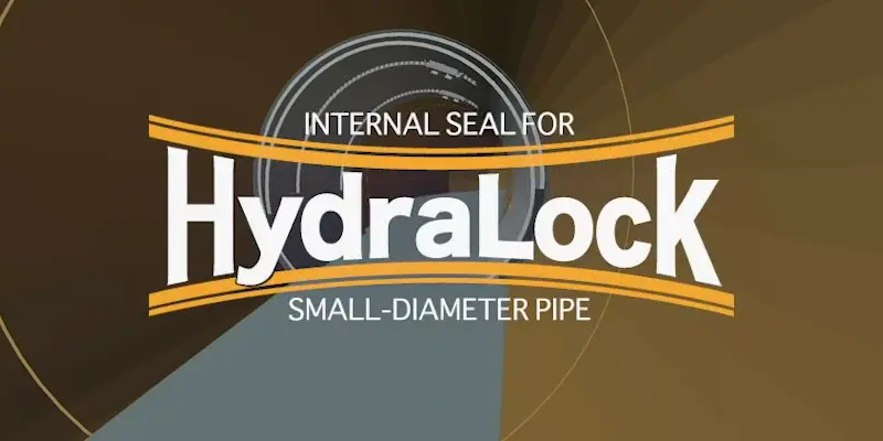 HydraLock Logo over a 3d rendered pipe withe HydraLock installed over a joint