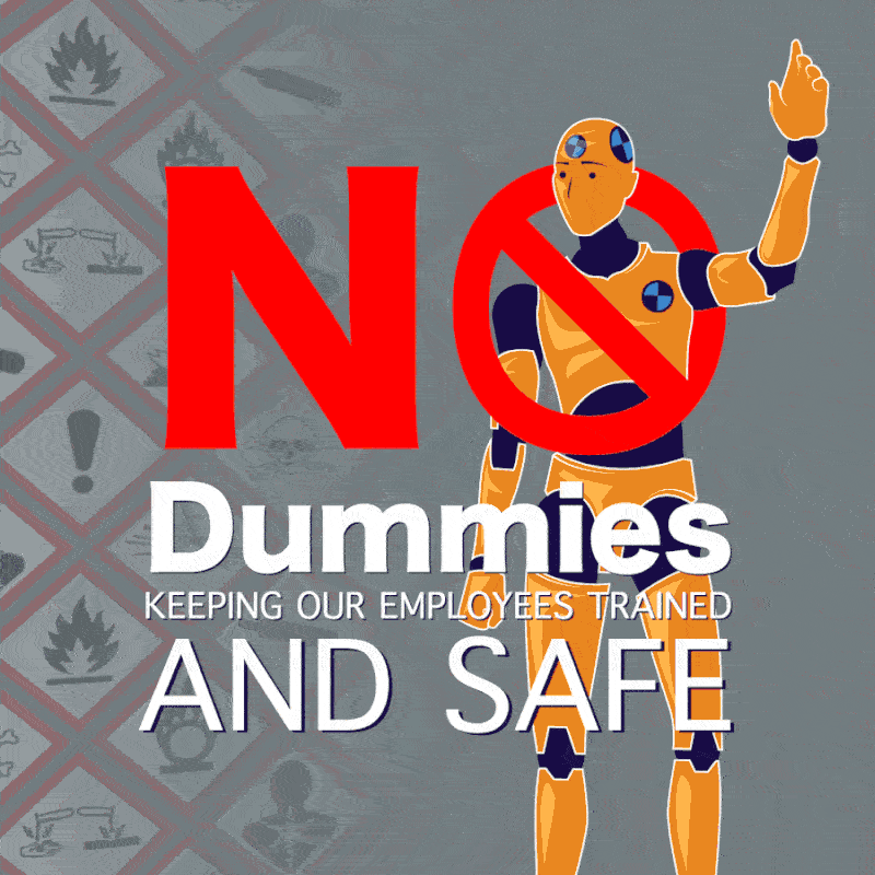 Crash dummy waving at you, 'No Dummies, Keeping Our Employees Trained And Safe'