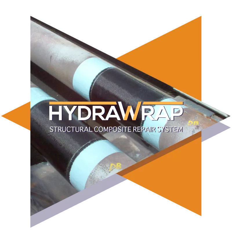 HydraWrap logo over a design incorporating an image of an installation