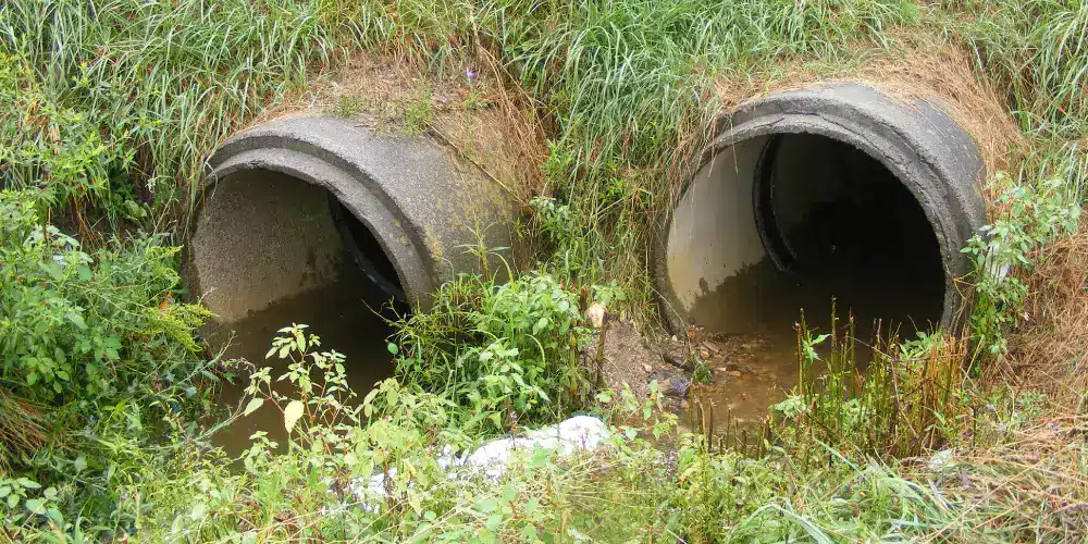 The entrance to twin culverts with HydraTite installed over the joints