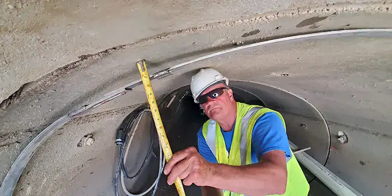 Joint with an active leak in a green PVC pipe