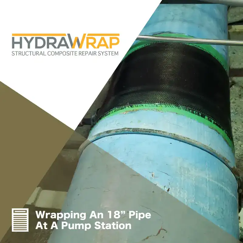 HydraWrap applied to the exterior of a 18" FRP pipe, 'Wrapping An 18" Pipe At A Pump Station'