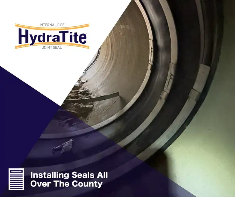 HydraTite sealing a pipe joint from the inside, 'Installing Seals All Over The County'