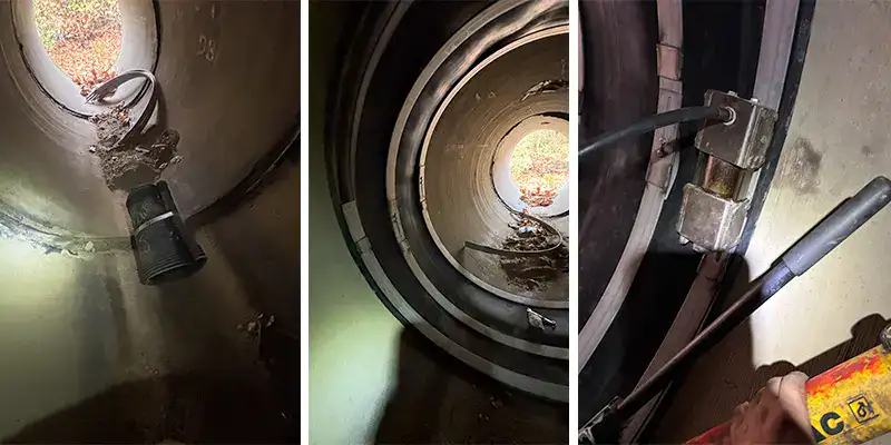 Four images of HydraTite installed in a round pipe