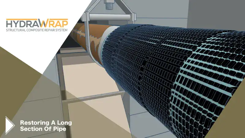 A 3d rendering of a pipe wrapped in a carbon fiber, 'Restoring A Long Section Of Pipe'