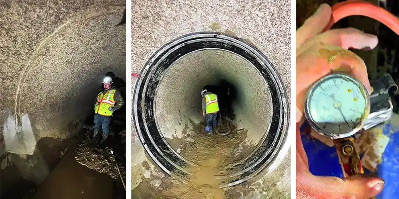 Compilation-HydraTite-Installation Four images of HydraTite installed in a round pipe