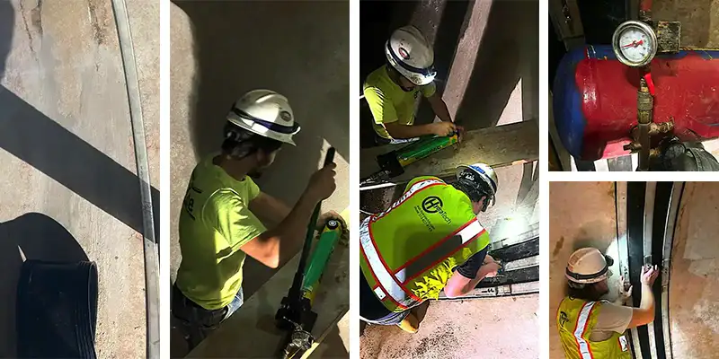 Compilation-Image Of HydraTite Install Four images of HydraTite installed in a round pipe