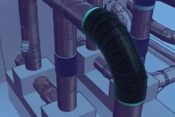 A rendering of pipes that has been wrapped in HydraWrap