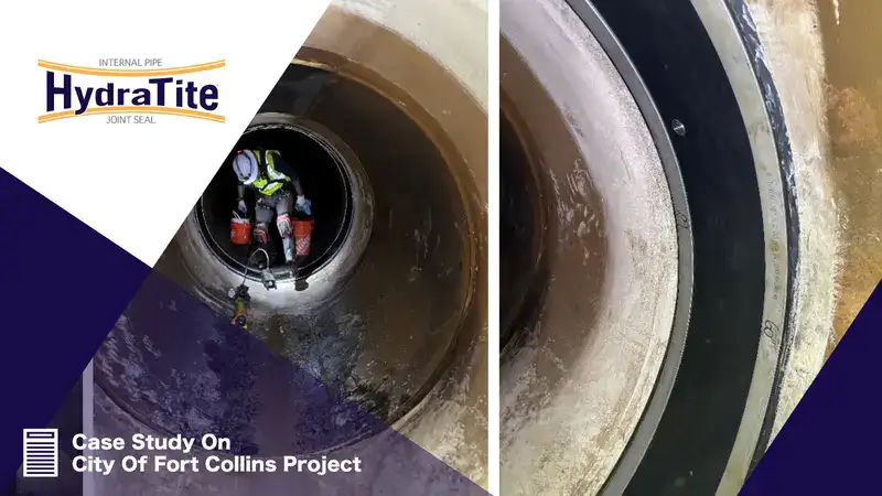 A HydraTite installed over a joint in a pipe, 'Case Study On City Of Fort Collins Project'