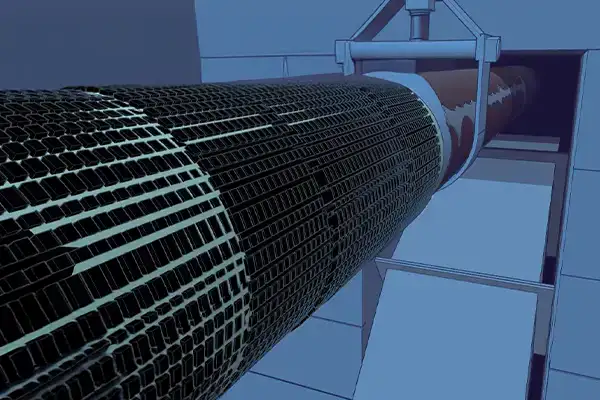 A rendering of a long section of pipe wrapped in a HydraWrap