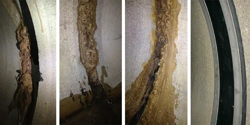 Four images of HydraTite installed in a round pipe