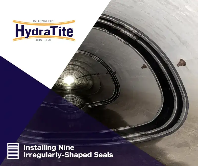 A couple HydraTite seals installed over joints in an irregularly-shaped pipe, 'Installing Nine Irregularly-Shaped Seals'