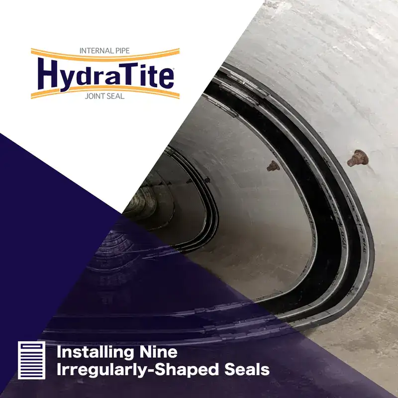 A couple HydraTite seals installed over joints in an irregularly-shaped pipe, 'Installing Nine Irregularly-Shaped Seals'