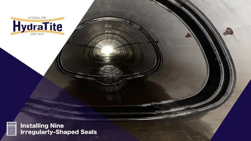 A couple HydraTite seals installed over joints in an irregularly-shaped pipe, 'Installing Nine Irregularly-Shaped Seals'