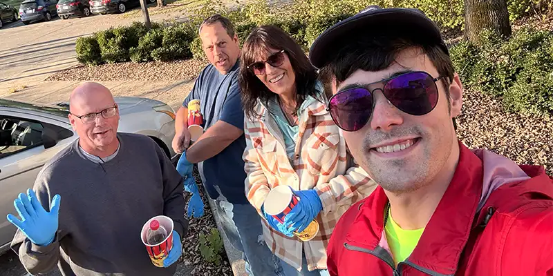 A group of employees outside