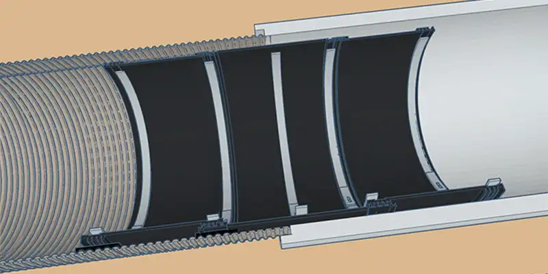 A cross-section 3d rendering of HydraTite seals installed with interlocking ribs