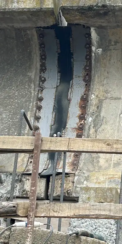 Exterior repair on a bridge that is failing