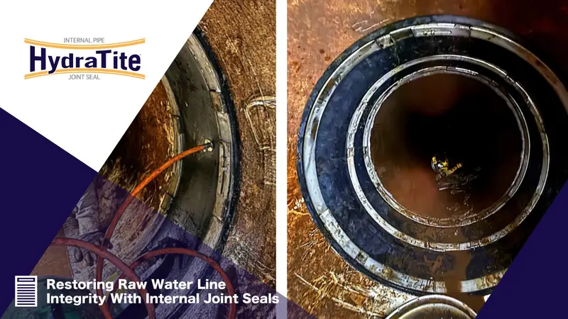 HydraTite being installed in a raw water pipe, 'Restoring Raw Water Line Integrity With Internal Joint Seals'