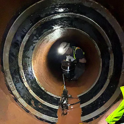 A large-diameter pipe being sealed with a double-wide HydraTite seal