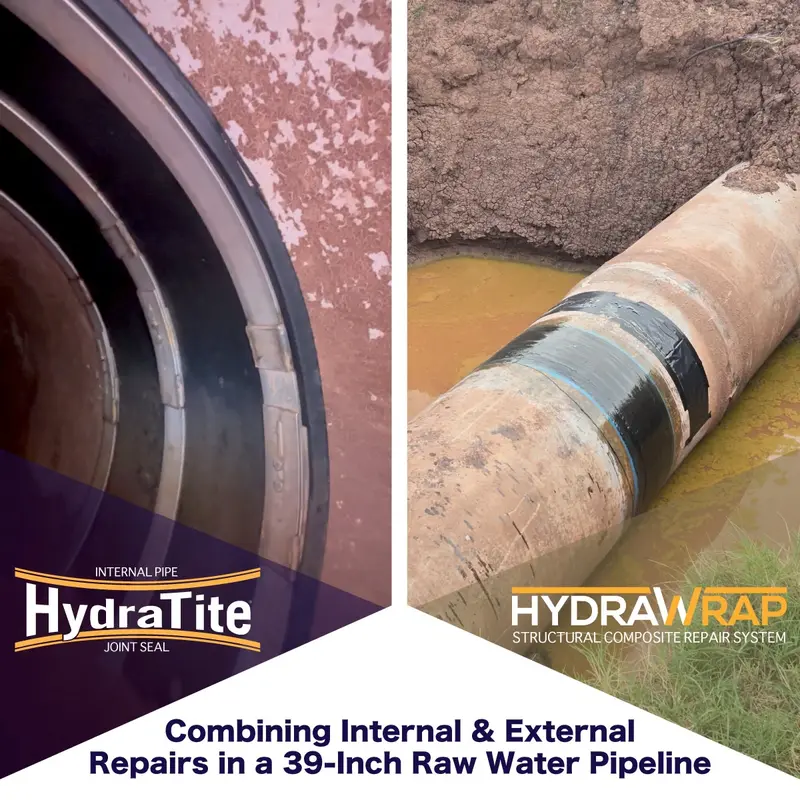 Images of HydraTite and HydraWrap used in a project to restore an aging raw water line