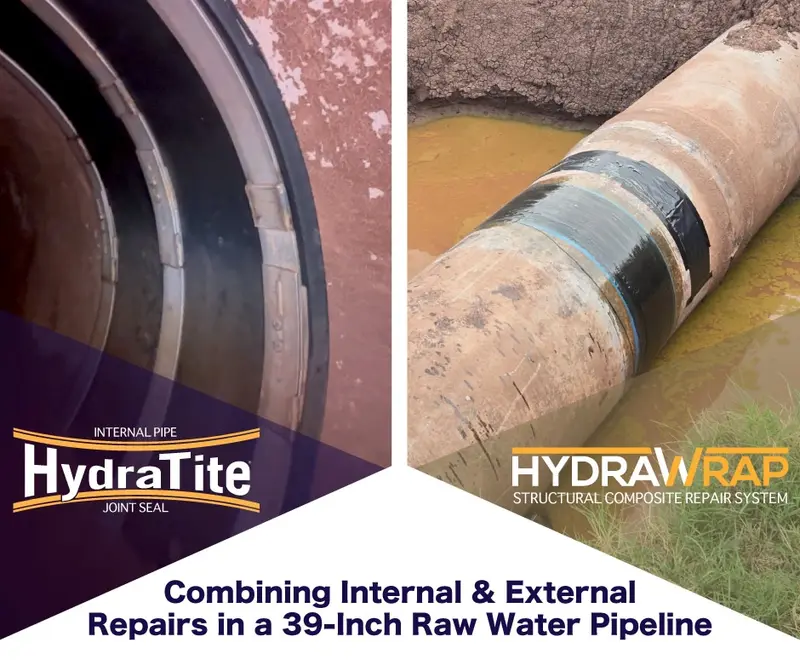 Images of HydraTite and HydraWrap used in a project to restore an aging raw water line
