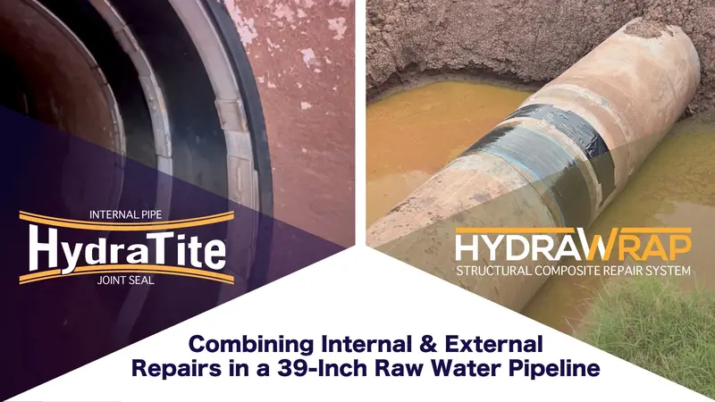 Images of HydraTite and HydraWrap used in a project to restore an aging raw water line
